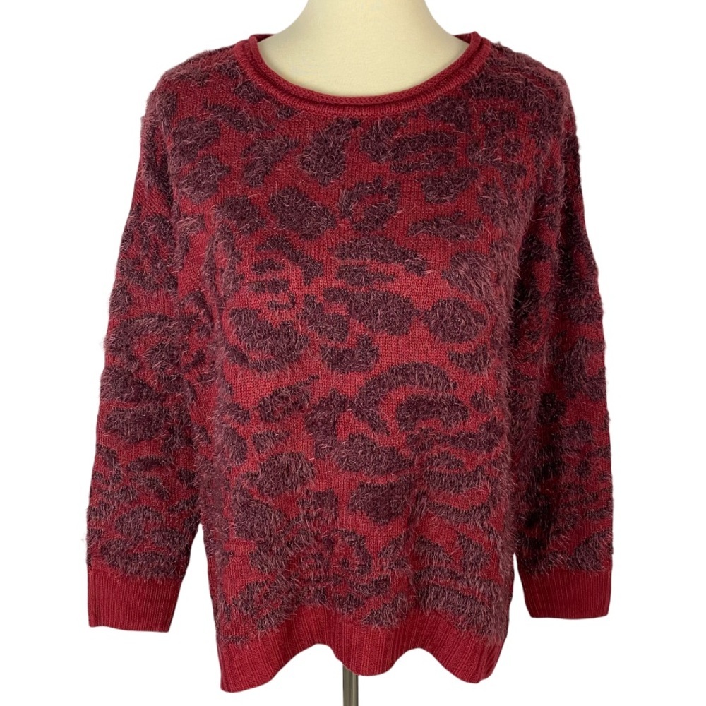 Nordstrom 14th & Union Red Cheetah Print Fuzzy Sweater